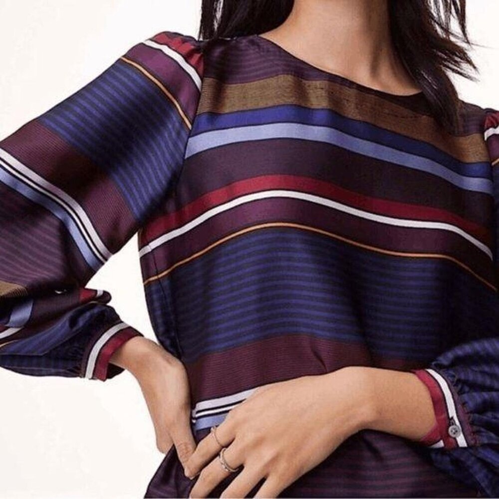 LOFT Satin‎ Balloon Sleeve Striped Blouse